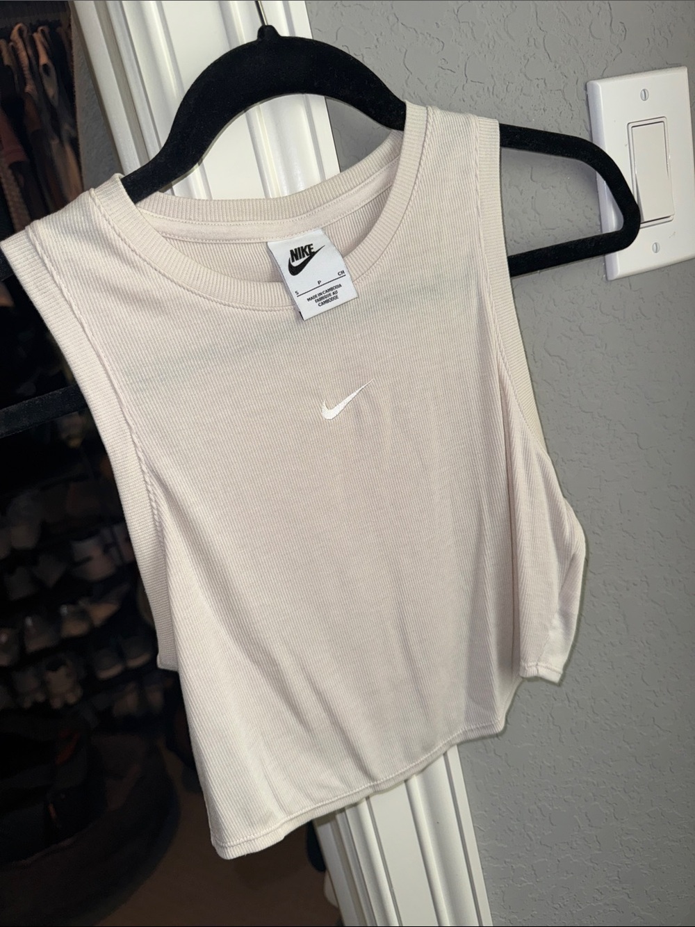 Nike Cream Ribbed Cropped Tank with White Swoosh